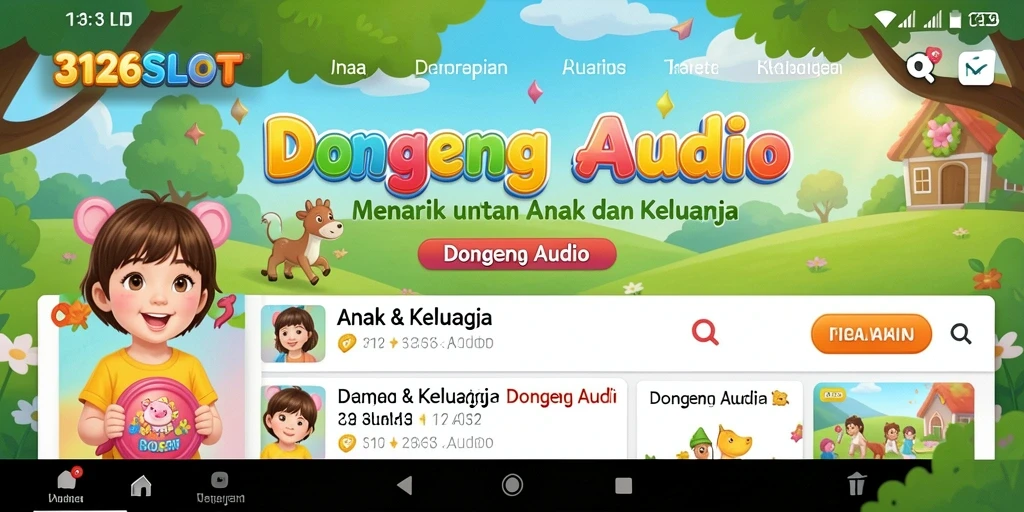 Antarmuka user-friendly dari aplikasi 3126SLOT yang menyajikan dongeng audio.